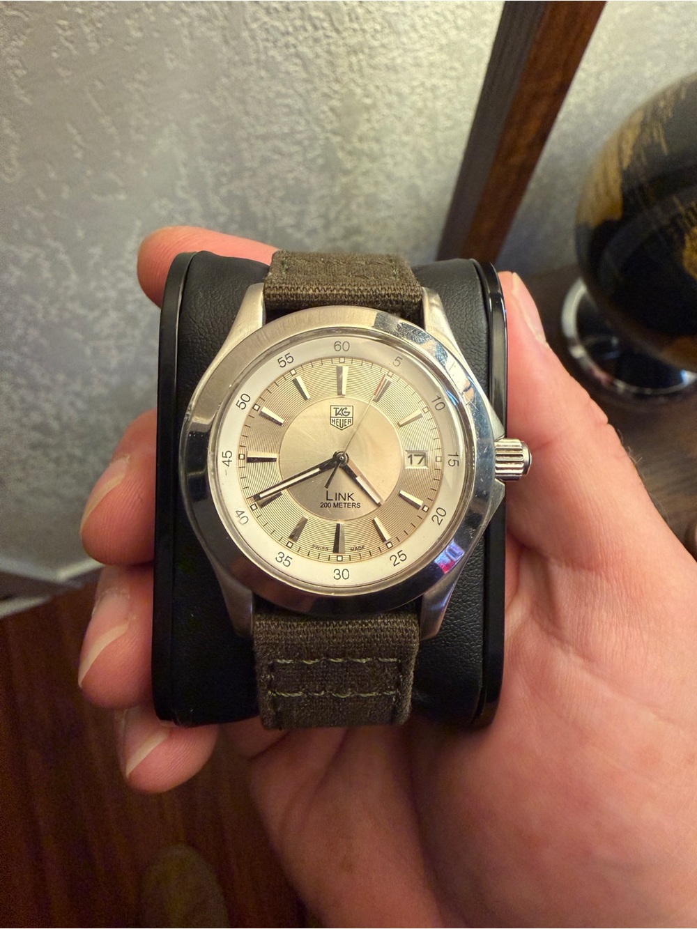 Tag Heuer Link Silver Dial Watch with Olive Green Strap